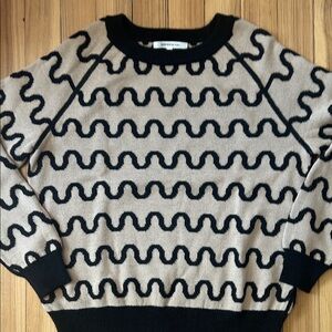 Emerson Fry Beige & Black Wave-Pattern Crewneck Sweater Small S
